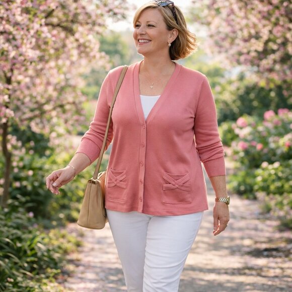 Talbots Sweaters - Talbots Pink Silk Blend Cardigan Petite Plus 2X Button Front Sweater